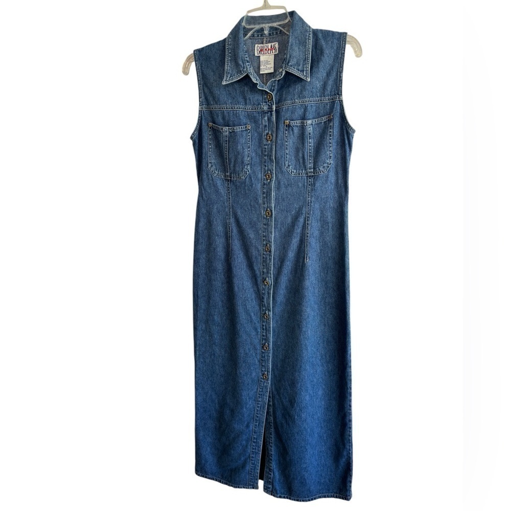VTG Bill Blass Womens Denim Dress Medium Jumper Sleeveless Maxi Cottagecore 90s - Picture 3 of 16